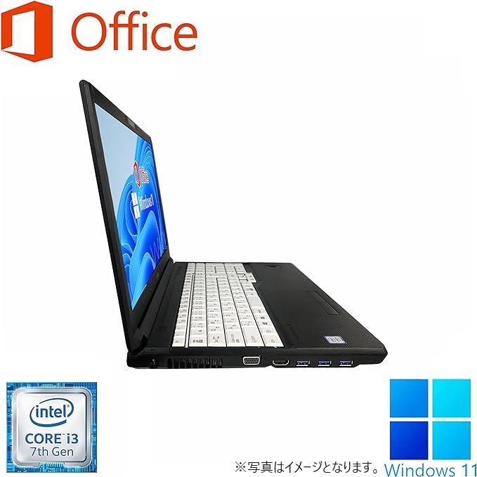 富士通 ノートPC A577/15.6型/Win 11 Pro/MS Office H&B 2019/Core i3-7130U/WIFI/Bluetooth/HDMI/8GB/256GB SSD (整備済み品)