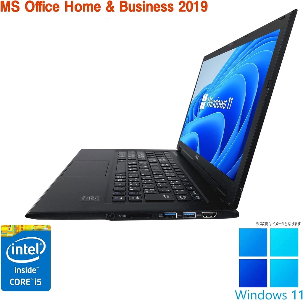 NEC ノートPC VG-S/13.3型2K液晶(2560x1440)/Win 11 Pro/MS Office H&B 2019/Core i5-5200U/WEBカメラ/WIFI/Bluetooth/HDMI/4GB/512GB SSD (整備済み品)