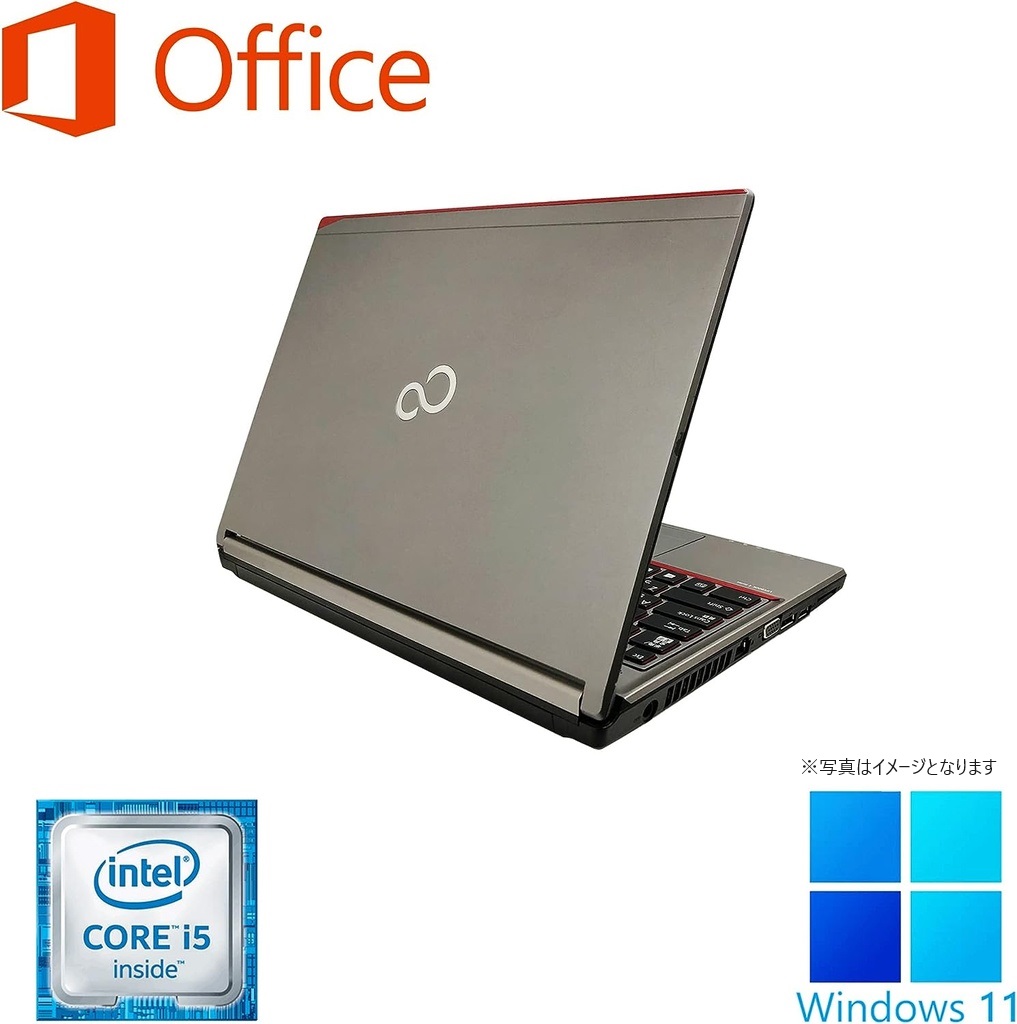 富士通 ノートPC E736/13.3型/Win 11 Pro/MS Office H&B 2019/Core i5-6300U/WIFI/Bluetooth/DVD-RW/16GB/256GB SSD (整備済み品)