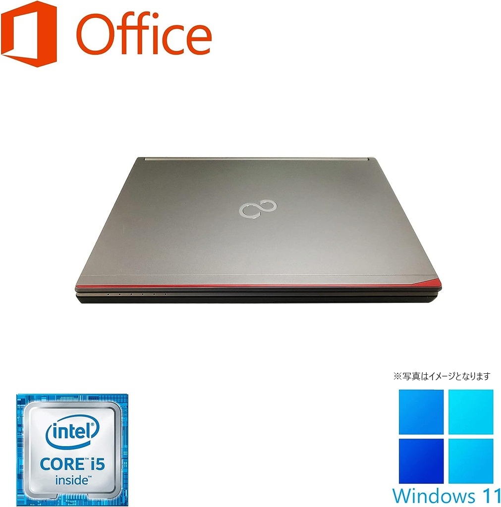 富士通 ノートPC E736/13.3型/Win 11 Pro/MS Office H&B 2019/Core i5-6300U/WIFI/Bluetooth/DVD-RW/16GB/256GB SSD (整備済み品)