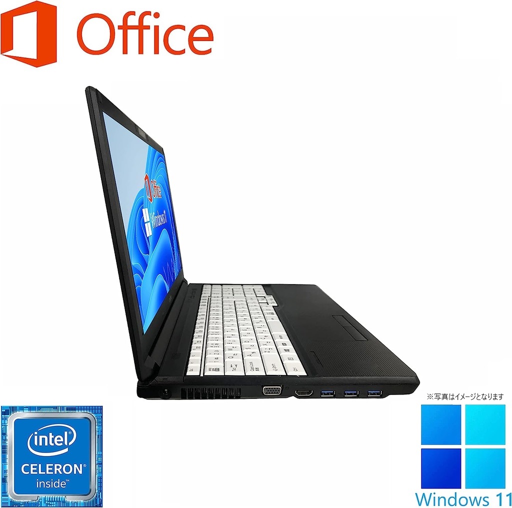 富士通 ノートPC A576/15.6型/10キー/Win 11 Pro/MS Office H&B 2019/Celeron 3855U/WIFI/Bluetooth/HDMI/DVD-RW/4GB/128GB SSD (整備済み品)