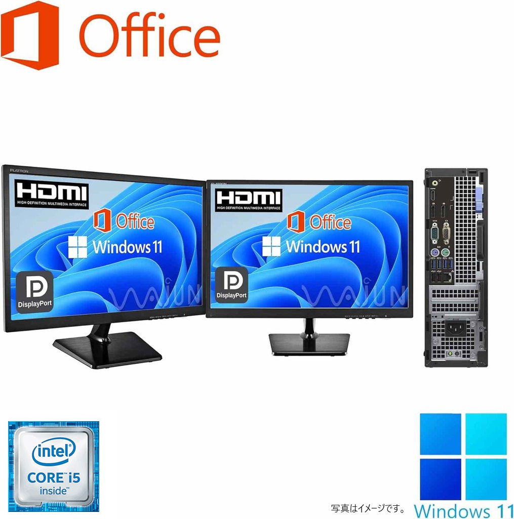 DELL デスクトップPC 5050/22型フルHD液晶2台セット/Win 11 Pro/MS Office H&B 2019/Core i5-6500/WIFI/Bluetooth/HDMI/DVD-RW/8GB/128GB SSD (整備済み品)