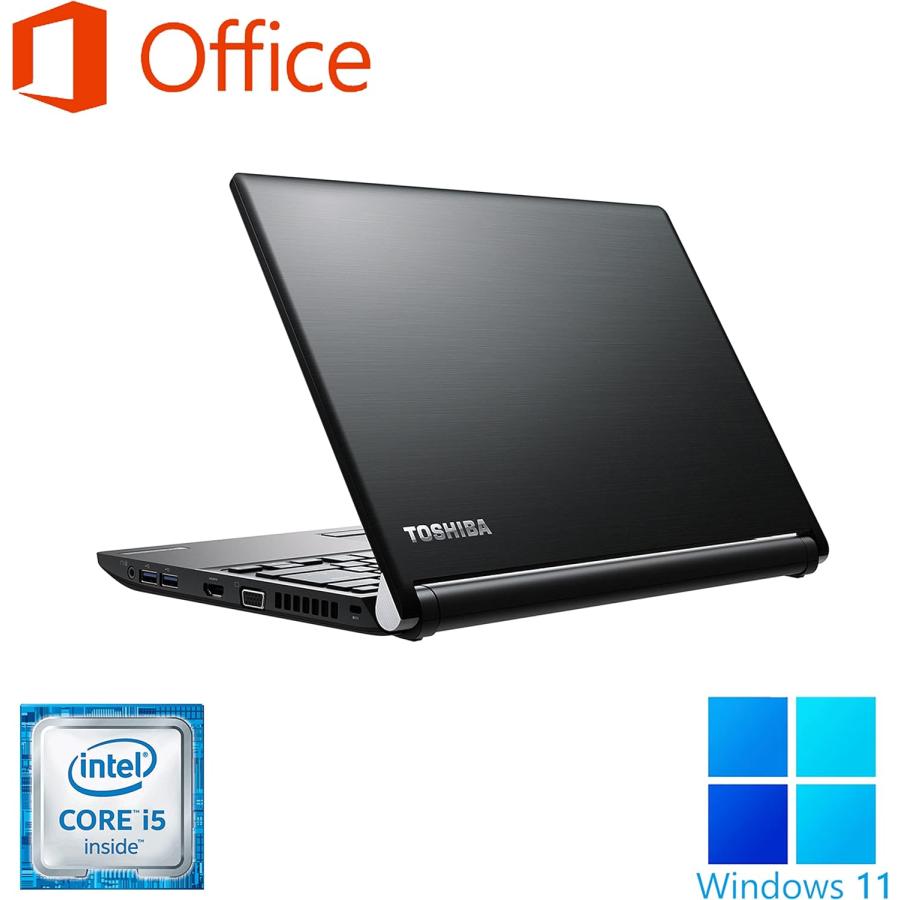 ノートパソコン Windows11 Microsoft Office付 HDD 500GB SSD 128GB メモリ 8GB 第6世代 CPU Core i5 13型 USB 無線LAN 東芝R63 等 搭載 安い オフィス付き