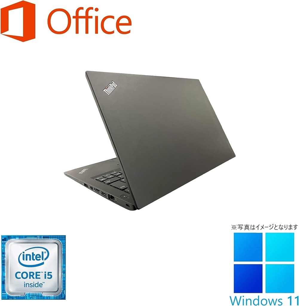 Lenovo (レノボ) ノートPC T460/14型フルHD/Win 11 Pro/MS Office H&B 2019/Core i5-6300U/WEBカメラ/WIFI/Bluetooth/HDMI/16GB/512GB SSD (整備済み品)