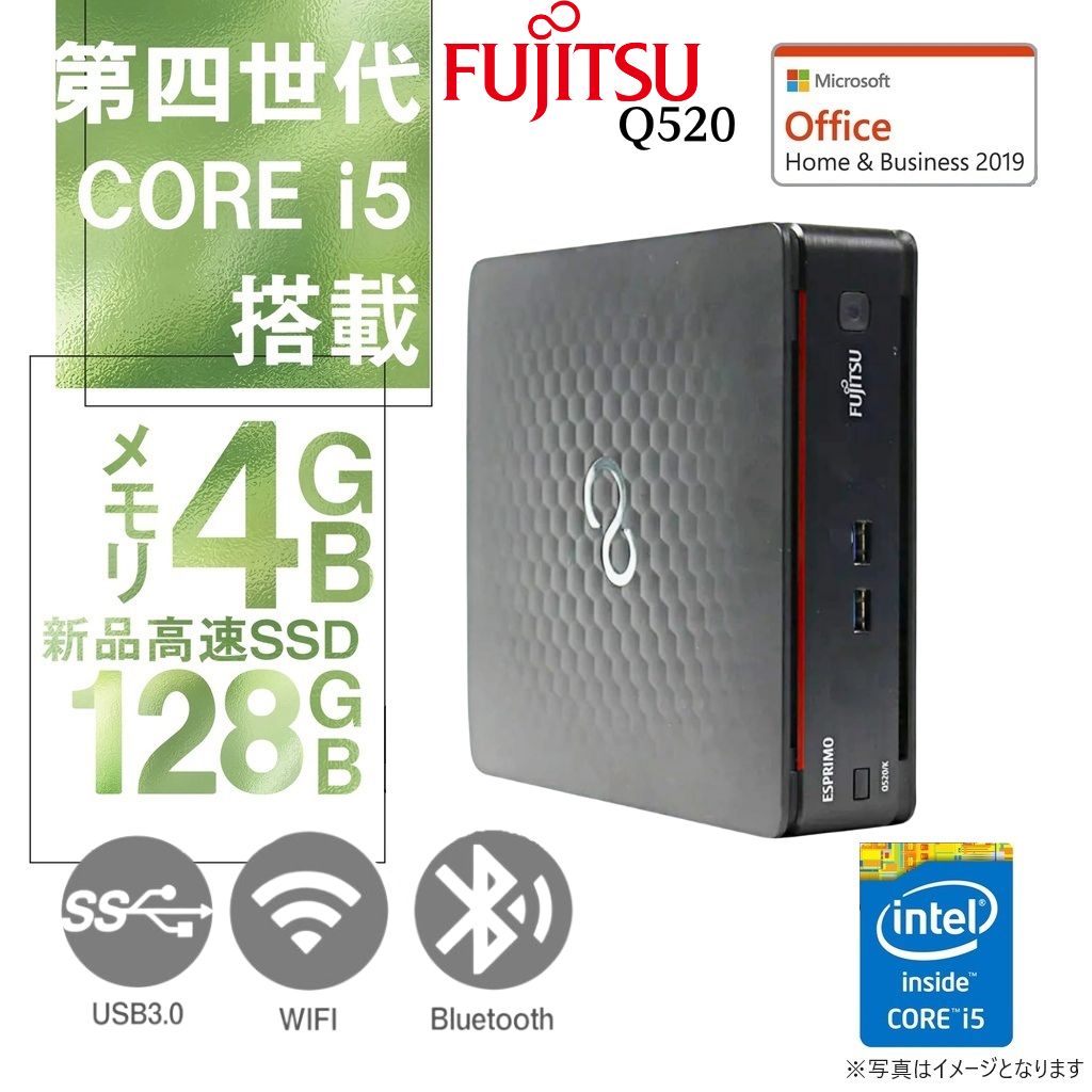 富士通 中古ミニPC Q520/MS Office H&B 2019/Win 11 Pro/Core i5-4世代/WIFI/Bluetooth/4GB/128GB SSD (整備済みパソコン)