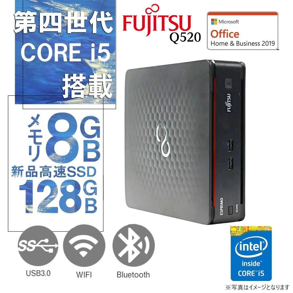 富士通 中古ミニPC Q520/MS Office H&B 2019/Win 11 Pro/Core i5-4世代/WIFI/Bluetooth/8GB/128GB SSD (整備済みパソコン)